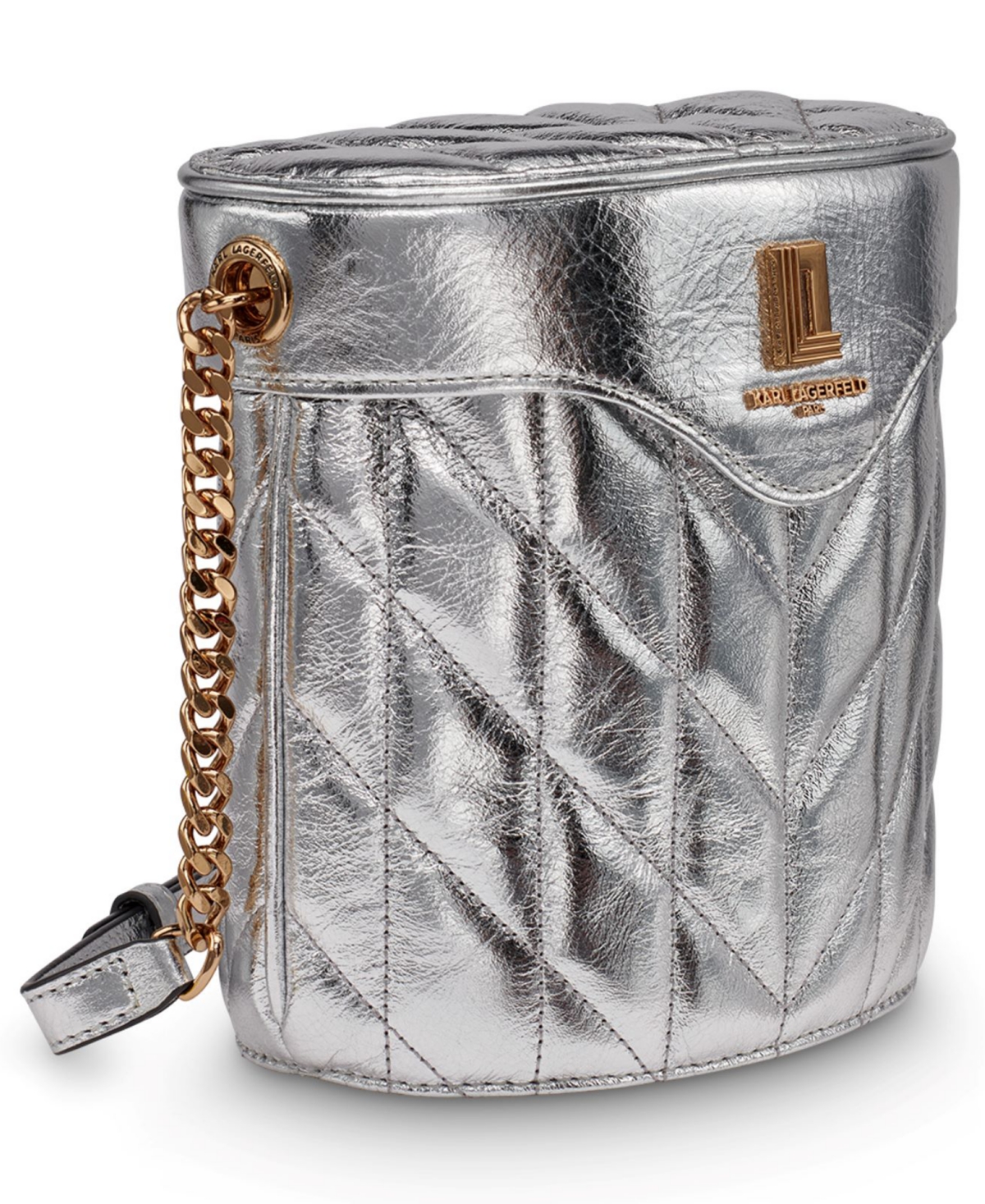 Karl Lagerfeld Lafayette Leather Crossbody Bag In Silver