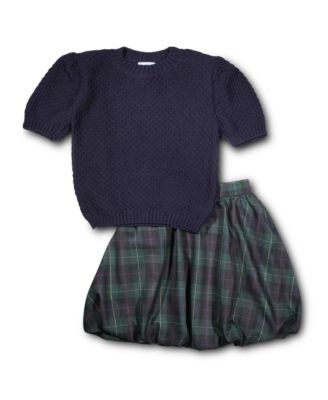 Big Girls Navy Short Sleeve Sweater With Puff Sleeves