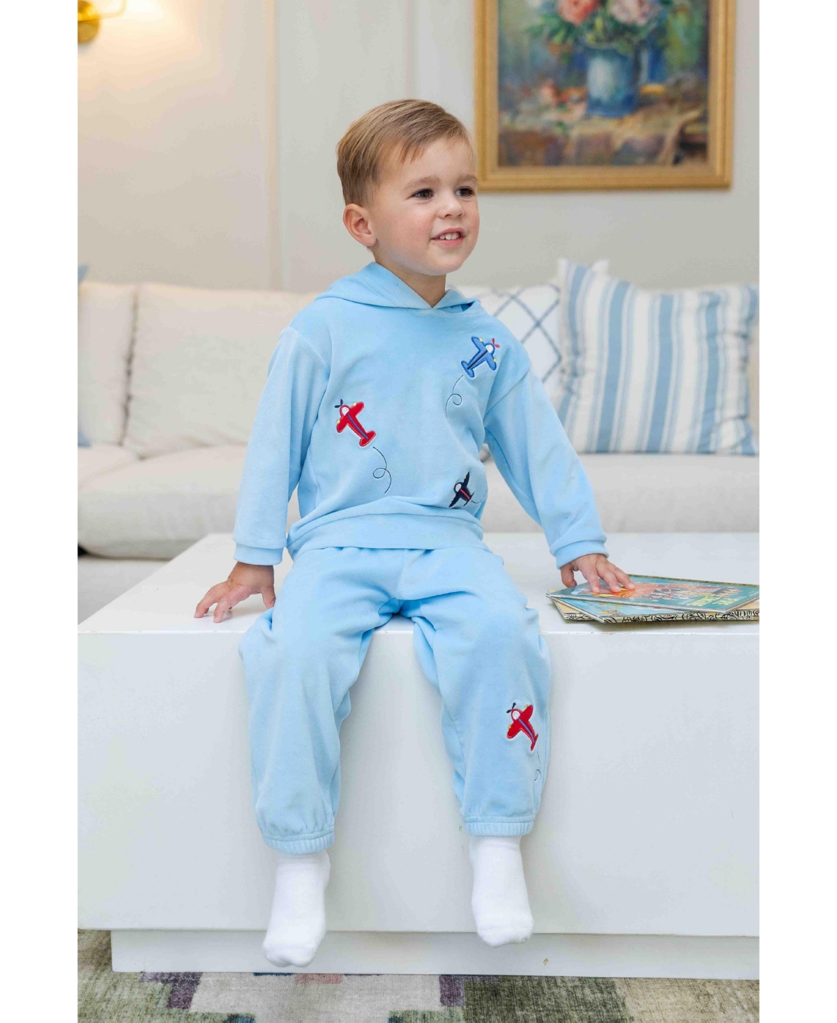 Florence Eiseman Toddler Boys Velour Jogger Pants With Airplane