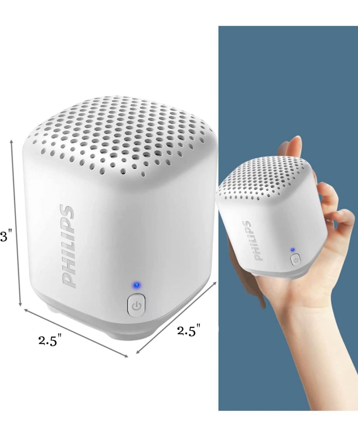 Philips Portable Bluetooth Speaker, IPX7 Water-Resistant, Compact Design, Built-in Microphone