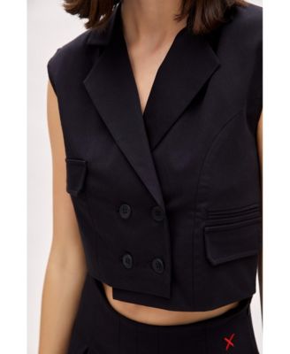 Women's Cotton-Blend Cropped Woven Vest