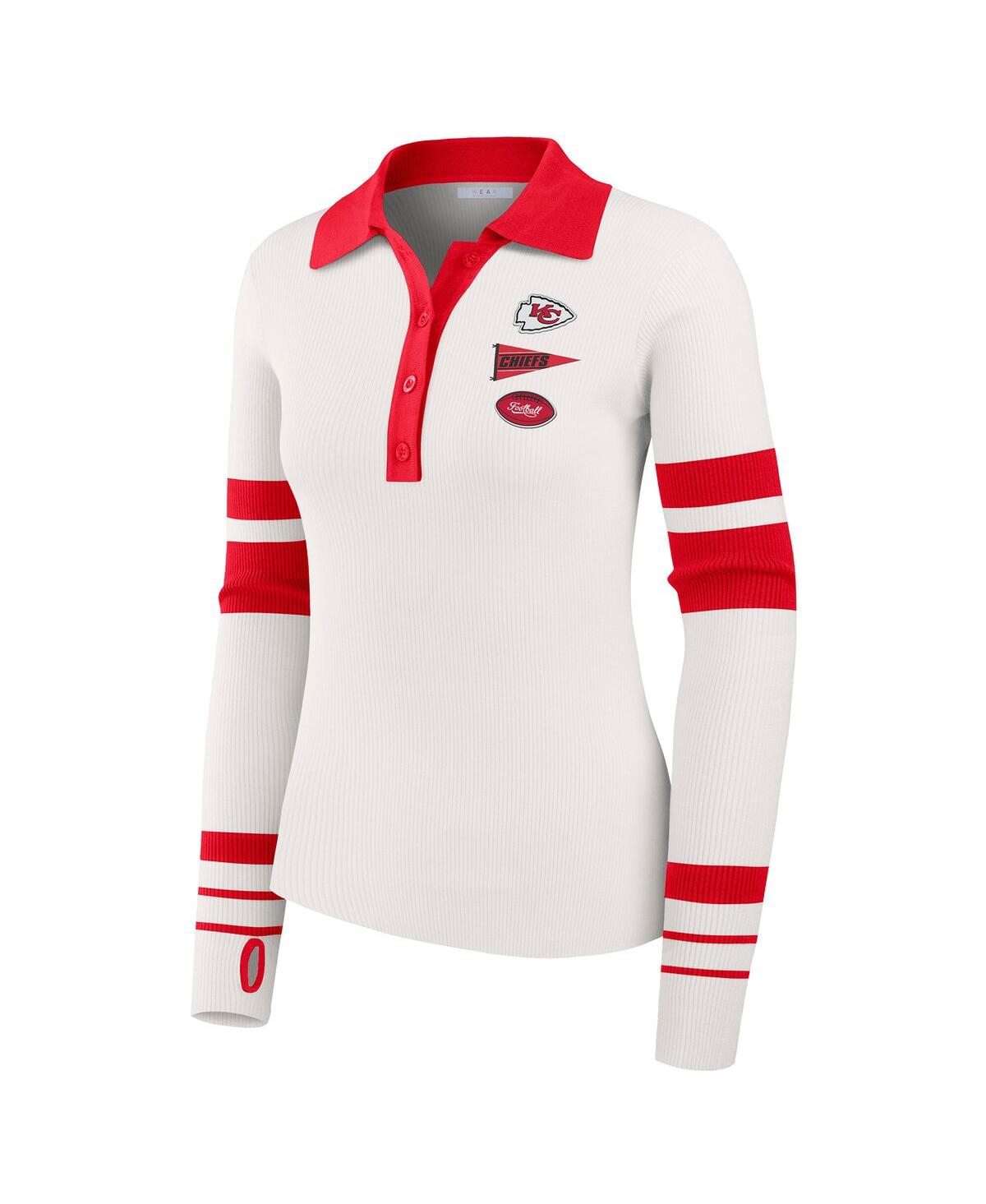 Wear By Erin Andrews Women's White Kansas City Chiefs Ribbed Henley Polo Shirt In White
