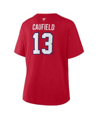 Women's Cole Caufield Red Montreal Canadiens Authentic Stack Name Number T-Shirt