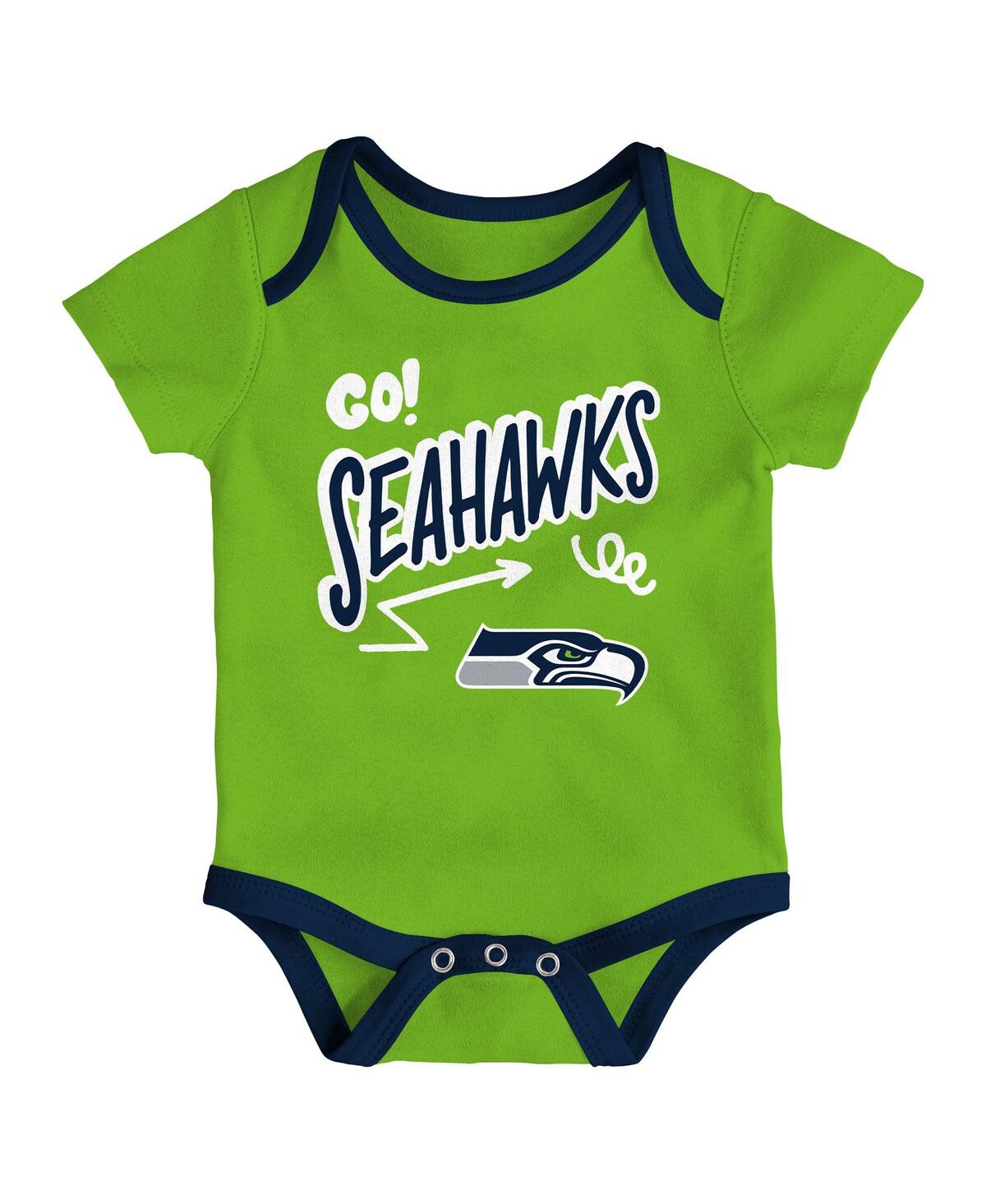 Outerstuff Baby Boys and Girls 3-Piece Seattle Seahawks All Day Play Bodysuit Set