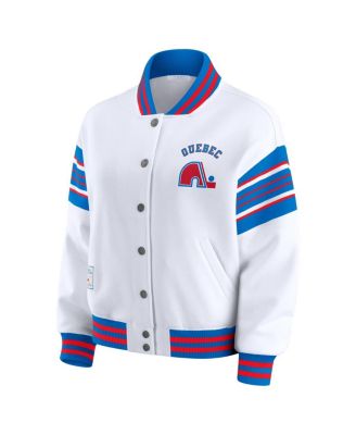 Women's White/Blue Quebec Nordiques Full-Snap Fleece Sweatshirt Jacket