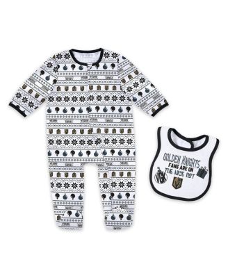 WEAR by Erin Andrews - Newborn 2-Piece Vegas Golden Knights Allover Print Full-Zip Sleeper and Bib Christmas Set