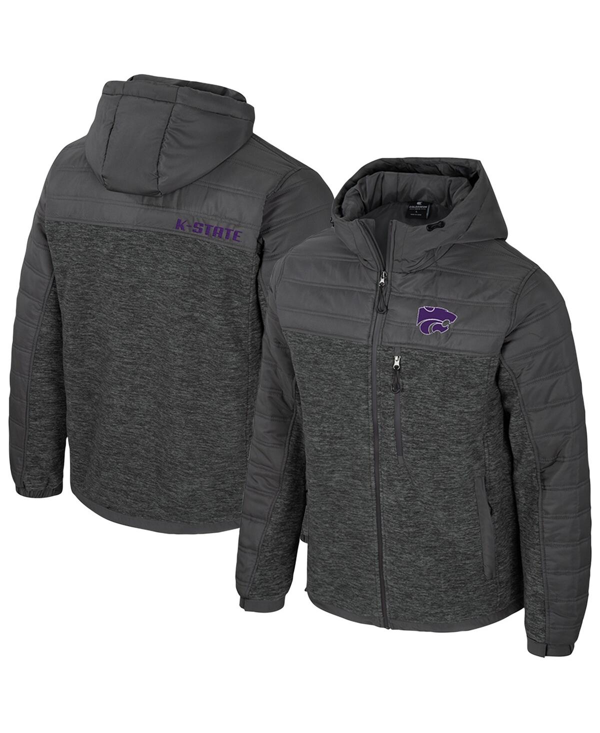 Colosseum Men's Charcoal Kansas State Wildcats Nightman Full-Zip Hoodie Puffer Jacket
