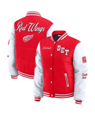 WEAR by Erin Andrews - Women's Red/White Detroit Red Wings Varsity Full-Snap Puffer Jacket