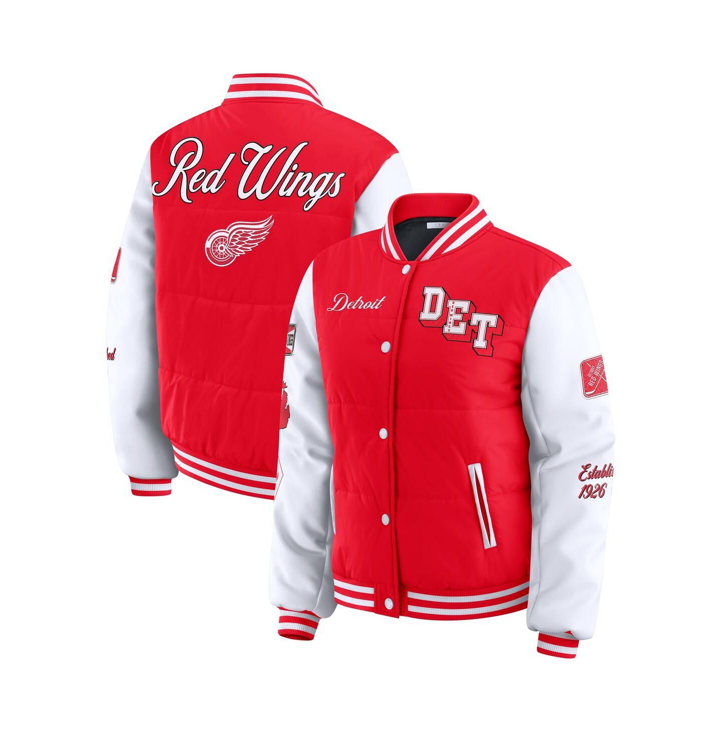Женская куртка WEAR by Erin Andrews Red/White Detroit Red Wings Varsity Full-Snap Puffer — фото 1