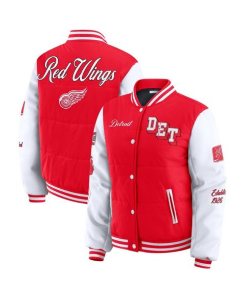 Женские куртки WEAR by Erin Andrews Women's Red/White Detroit Red Wings Varsity Full-Snap Puffer Jacket