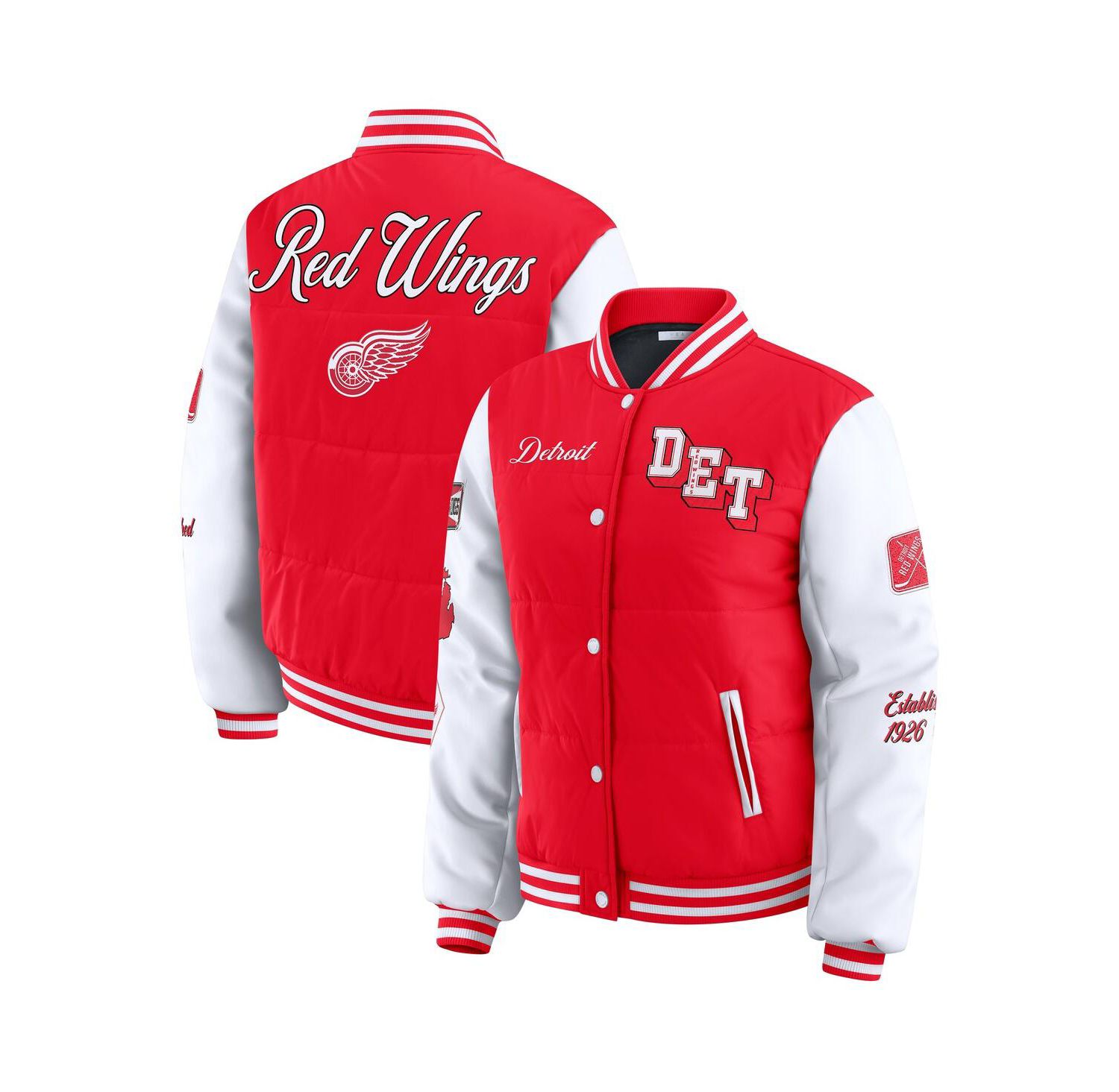 Women's Red/White Detroit Red Wings Varsity Full-Snap Puffer Jacket