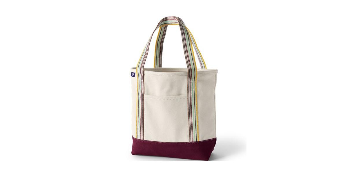 Lands' End Medium Natural 5 Pocket Open Top Canvas Tote Bag