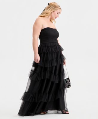 Created for Macy's, Trendy Plus Size Tulle Ruffle Strapless Gown