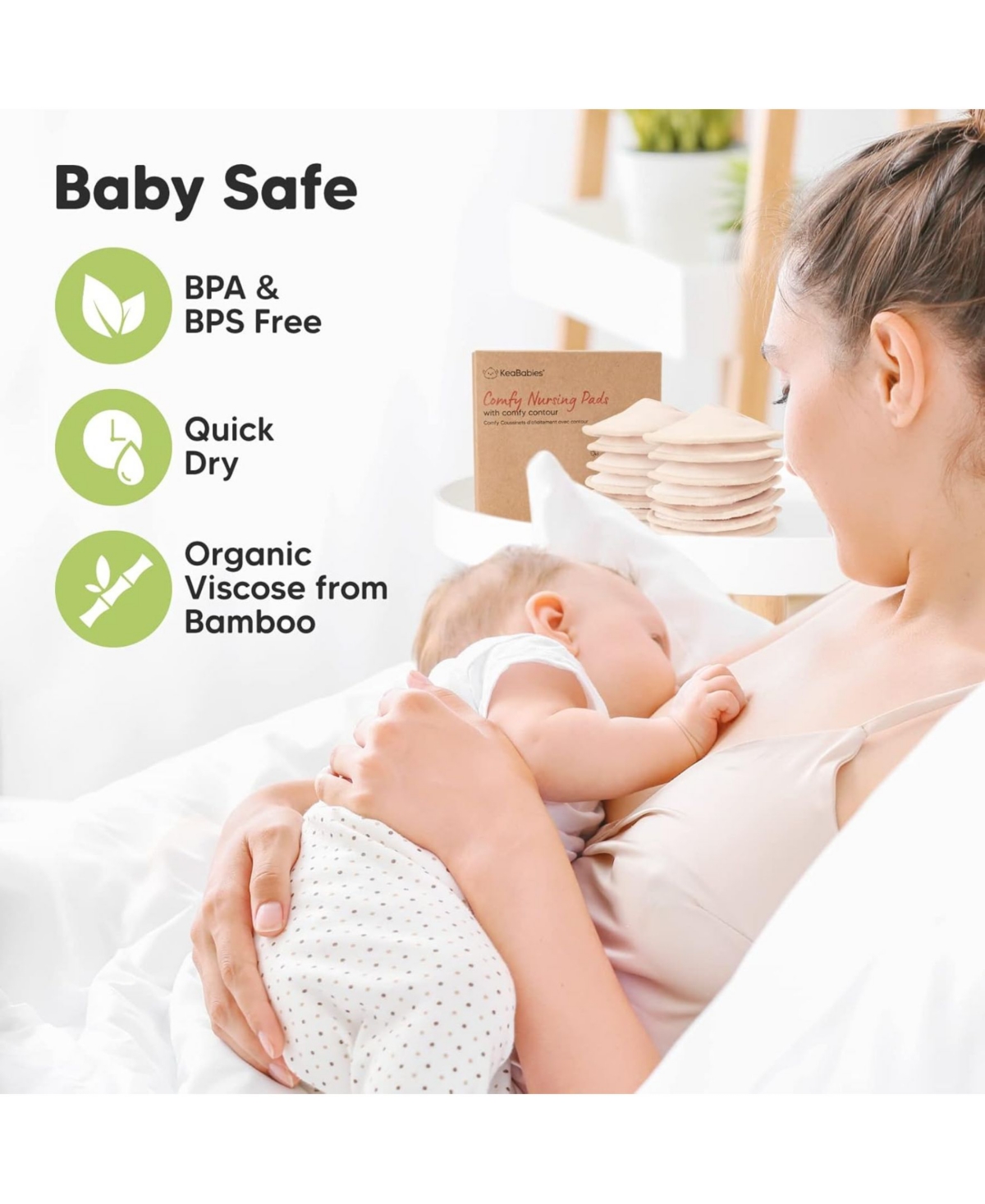 KeaBabies 14pk Organic Nursing Pads, Washable Breast Pads + Wash Bag