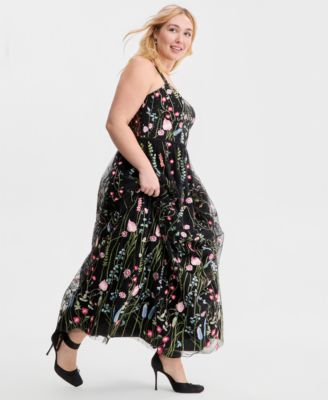 Created for Macy's, Trendy Plus Size Embroidered Tulle Corset Gown