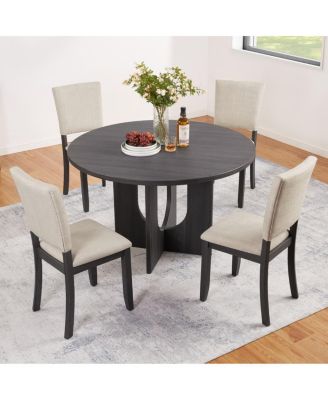 5-Pc Set Round Dining Table & Upholstered Chairs for Kitchen or Small Spaces