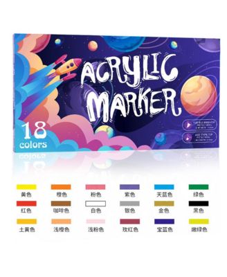18 Colors Dual Tip Acrylic Paint Markers Set with 6mm Chisel Tip and 1-7mm Brush Tip for Rock, Wood, Fabric and Canvas
