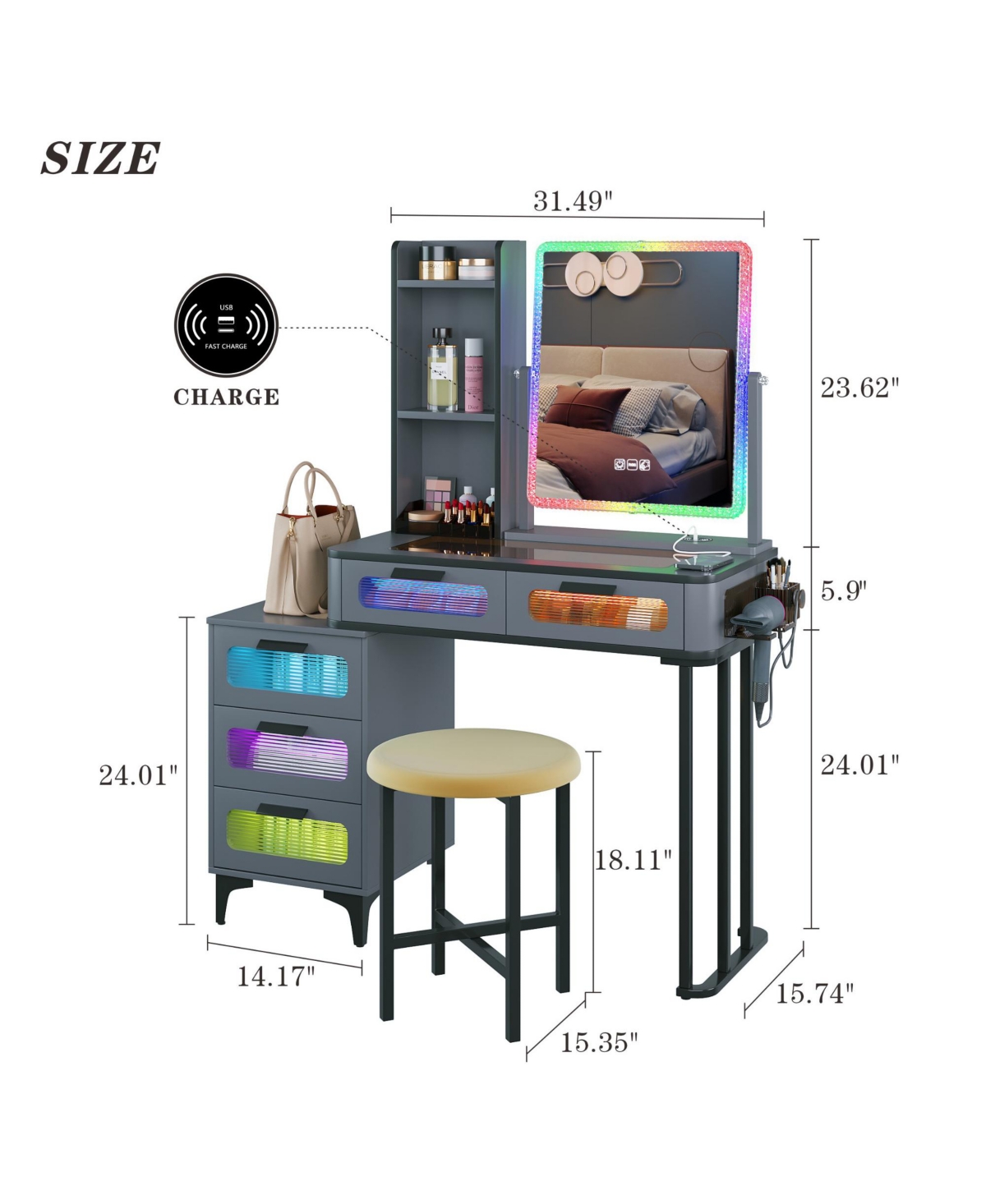 Vlsrka Vanity Makeup Desk with Mirror and Lights