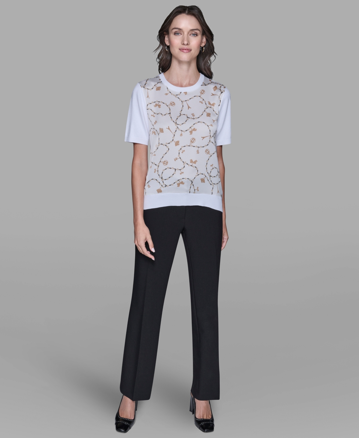 Karl Lagerfeld Women's Short-sleeve Printed Sweater In White