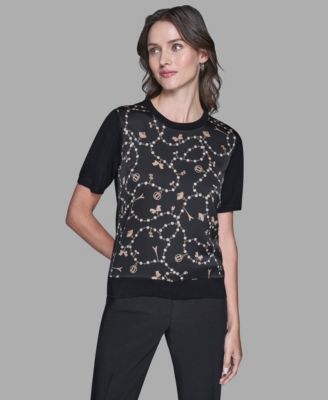 KARL LAGERFELD PARIS - Women's Short-Sleeve Printed Sweater