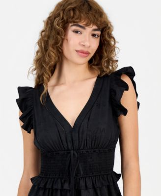 Petite Jacquard Smocked-Waist Ruffle Jumpsuit, Macy's Exclusive 