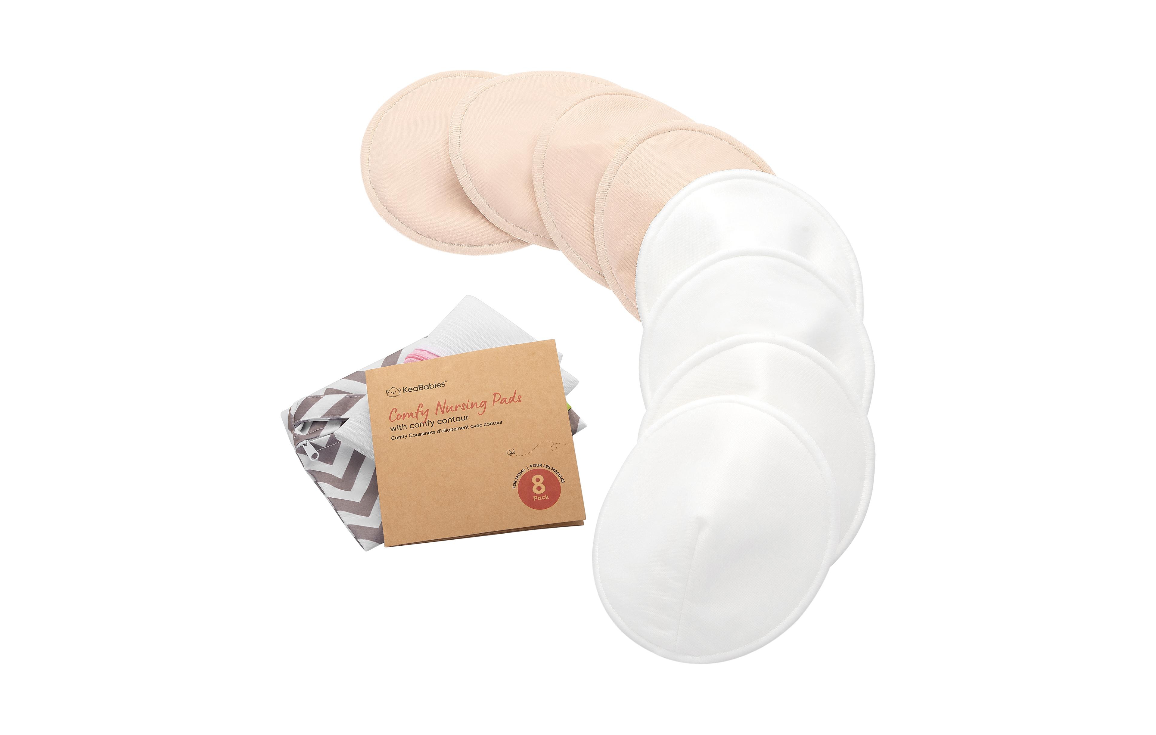 KeaBabies 8pk Organic Nursing Pads, Washable Breast Pads + Wash Bag, Reusable Nipple