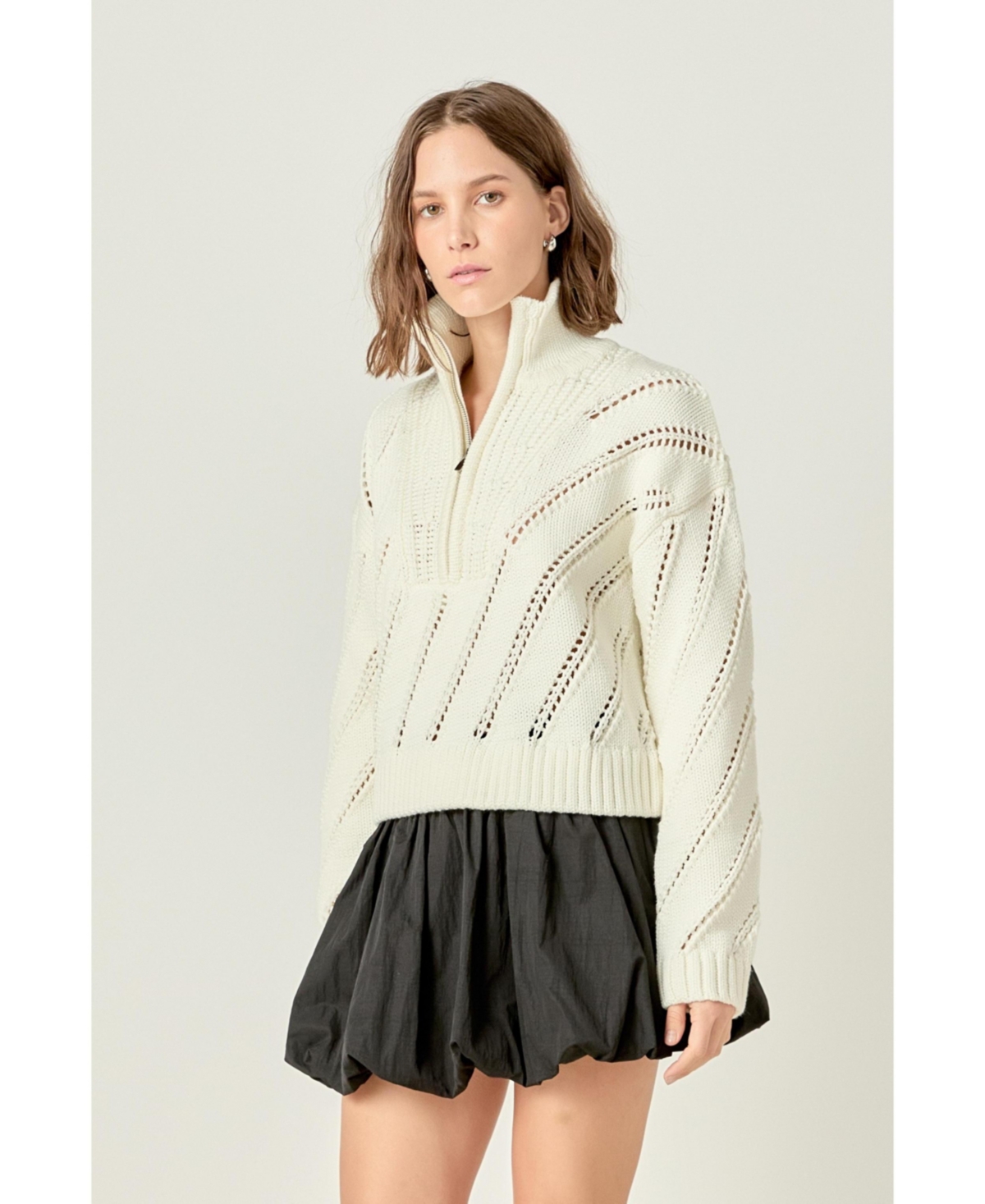 English Factory Women's Collar Zip Up Knit