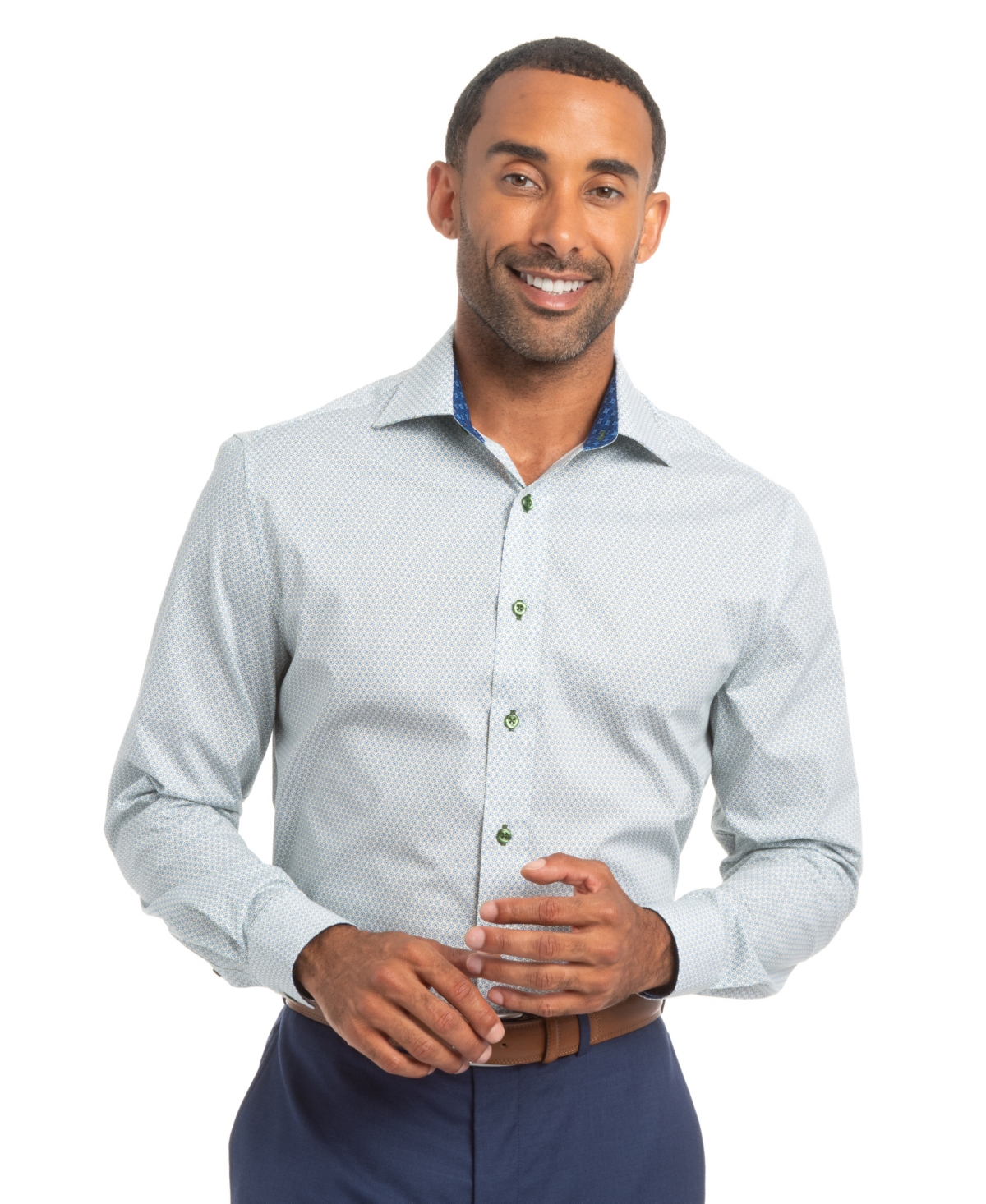 Nick Graham Men's Mosaic Squares Modern Fit Shirt In Blue