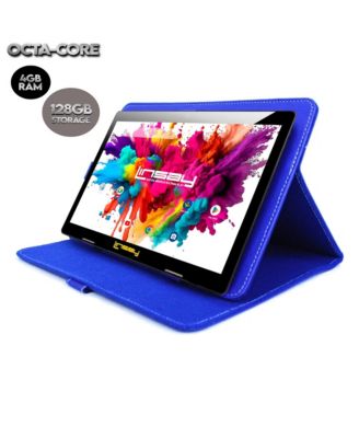 10.1" Tablet Octa Core 128GB Bundle with Blue Leather Case Newest Android 15
