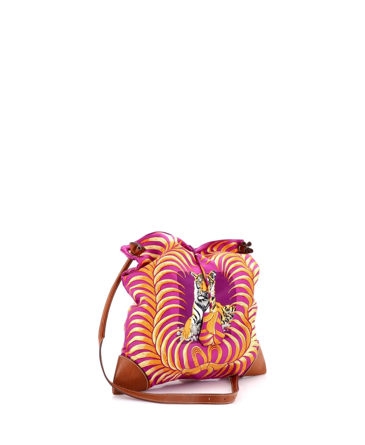 Pre-Owned HERMES Pm Silky City Bag Printed Silk and Leather