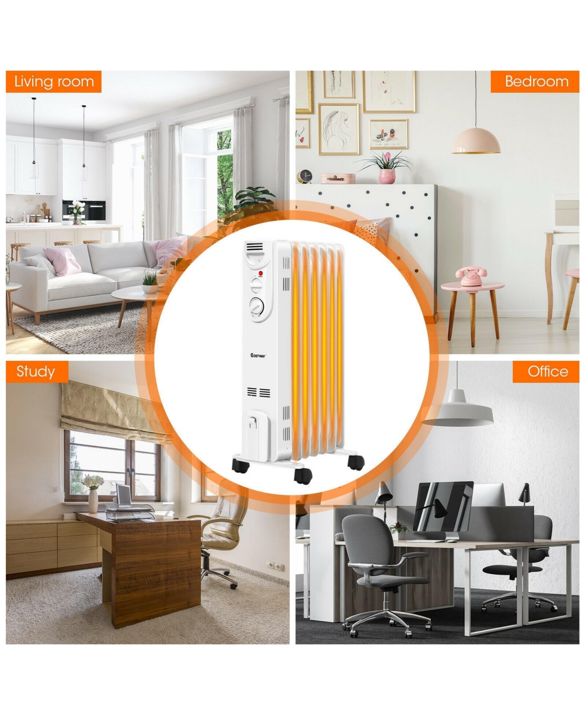 Sugift 1500W Electric Space Heater with 3 Heat Settings and Safe Protection