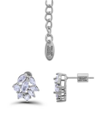 Fine Silver Plated Marquise Cubic Zirconia Drop Necklace and Earrings Set