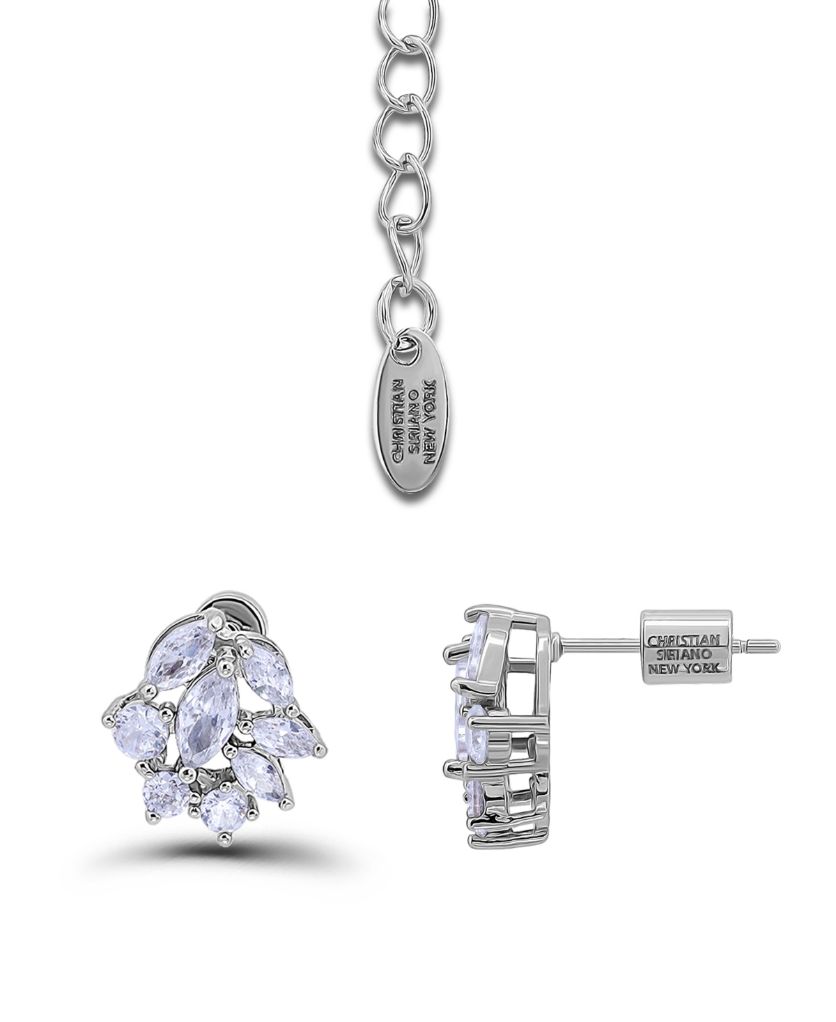 Christian Siriano New York Fine Silver Plated Marquise Cubic Zirconia Drop Necklace And Earrings Set In Metallic
