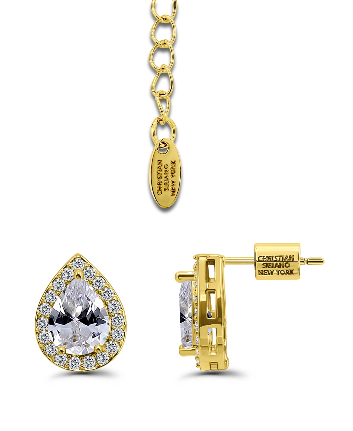 Christian Siriano New York Gold Plated Baguette Cubic Zirconia Frontal Necklace And Earrings Set In Gold
