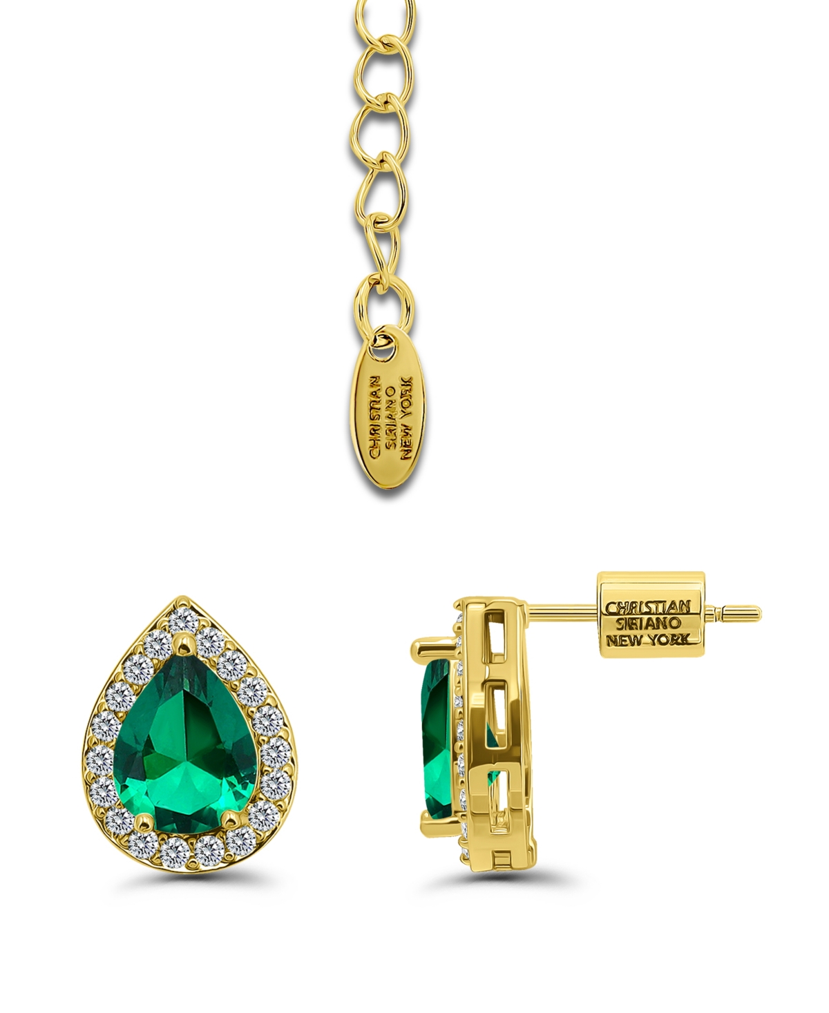 Christian Siriano New York Gold Plated Baguette Cubic Zirconia Frontal Necklace And Earrings Set In Green