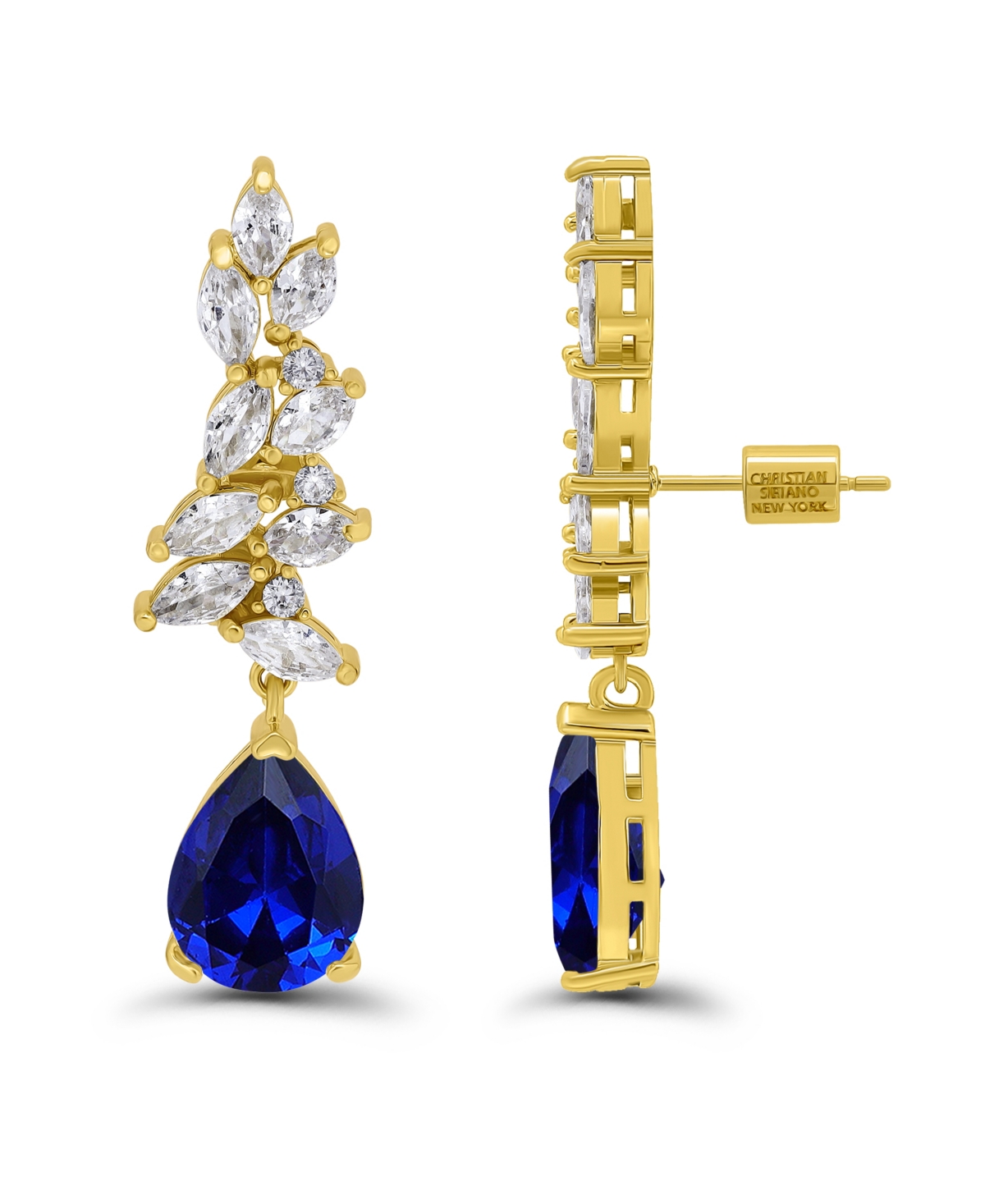Christian Siriano New York Gold Plated Marquise Cubic Zirconia Cluster Drop Earrings In Blue