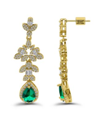 Gold Plated Pave Cubic Zirconia Floral Post Drop Earrings
