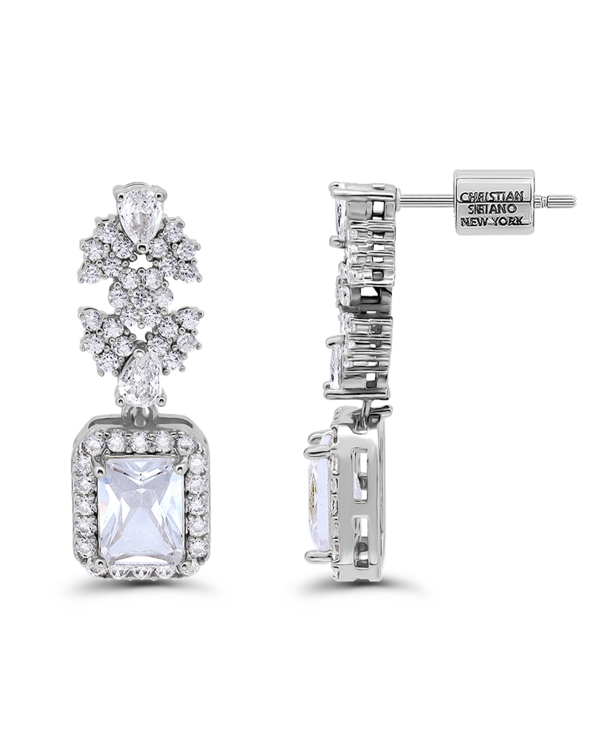 Christian Siriano New York Fine Silver Plated Cubic Zirconia Floral Motif Post Drop Earrings In Metallic