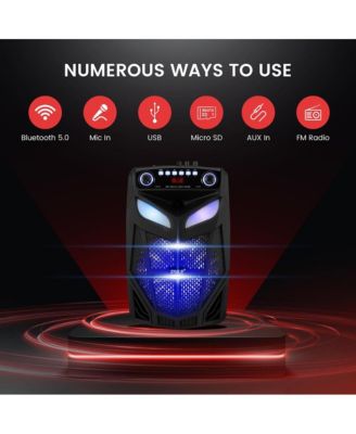 800W 12" Bluetooth PA Speaker with Party Lights, USB/SD/FM, Rolling Wheels, Wireless Mic & Remote – Indoor/Outdoor Portable Sound System.