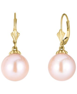 Macy's - Pink Freshwater Pearl (11mm) Earrings in 14K Yellow Gold