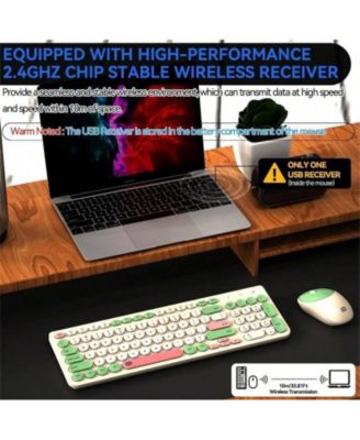 Wireless Keyboard and Mouse Combo – 2.4GHz Cordless, Quiet Slim Set with Cute Round Keys for Laptop, Computer, TV