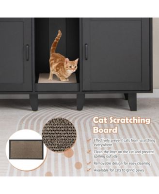2-Door Cat Litter Box Enclosure with Winding Entry and Scratching Board
