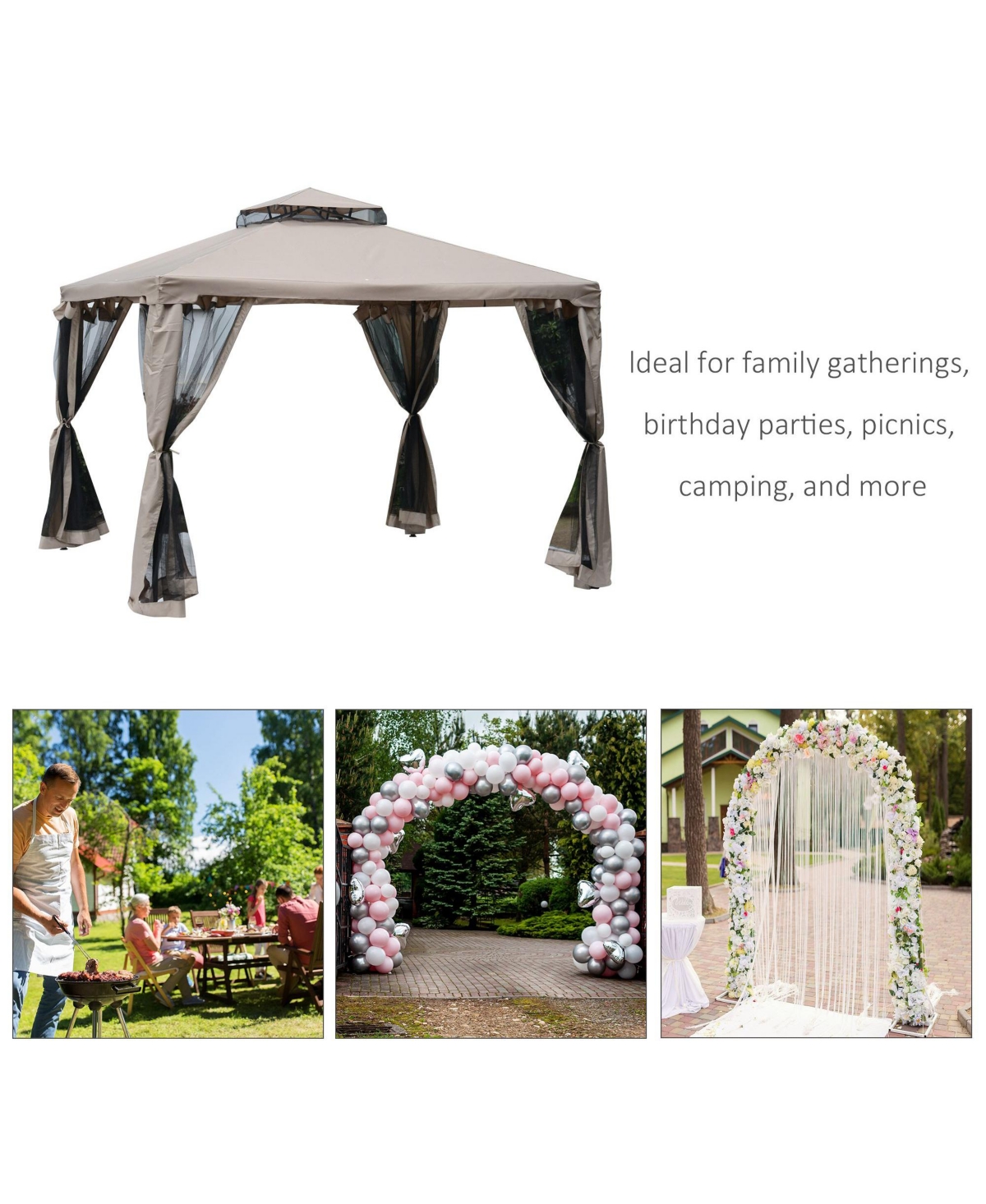 Outsunny 9.6' x Patio Gazebo, Outdoor Canopy Shelter, Taupe