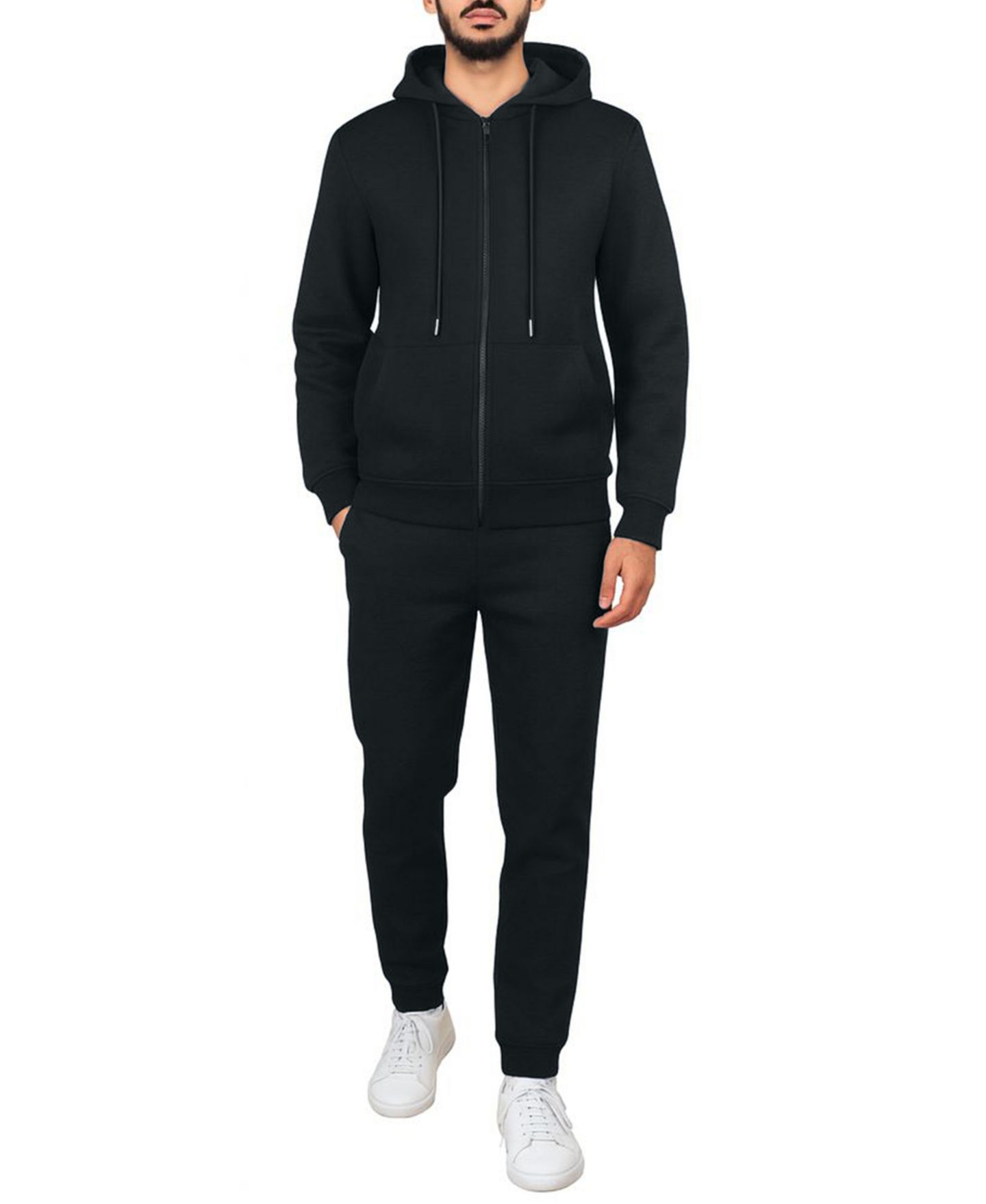 Мужской комплект Blu Rock Full-Zip Hoodie and Jogger Sweatpants Matching, 2-Piece Set, цвет: Чёрный — фото 1