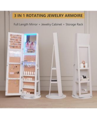360° Swivel Jewelry Full-Length Mirror Cabinet with Lights