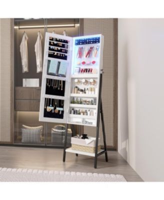 60" LED Jewelry Mirror, Standing Armoire with Storage