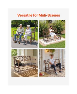 Patio Glider Bench with Metal Frame and Cast Iron Backrest