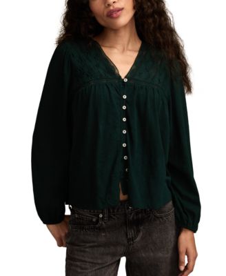 Lucky Brand - Women's Lace Yoke Peasant V-Neck Top