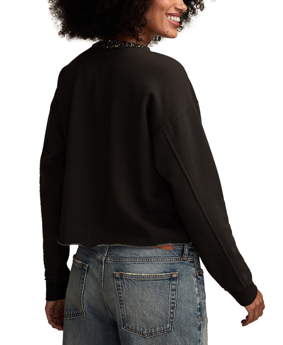 Lucky Brand Beaded Crewneck Sweatshirt In Black
