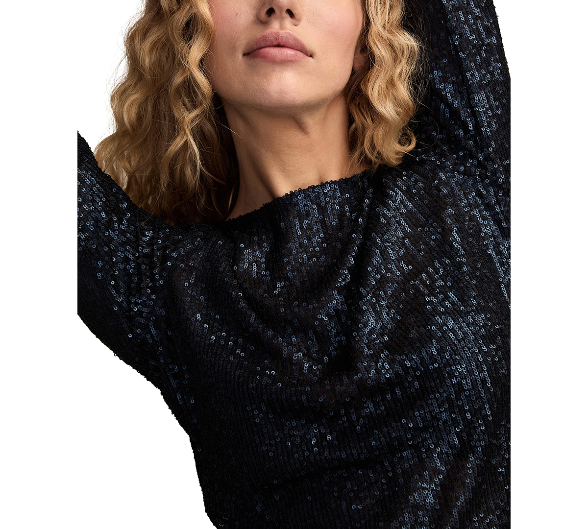 Lucky Brand Sequin Long Sleeve Top In Blue